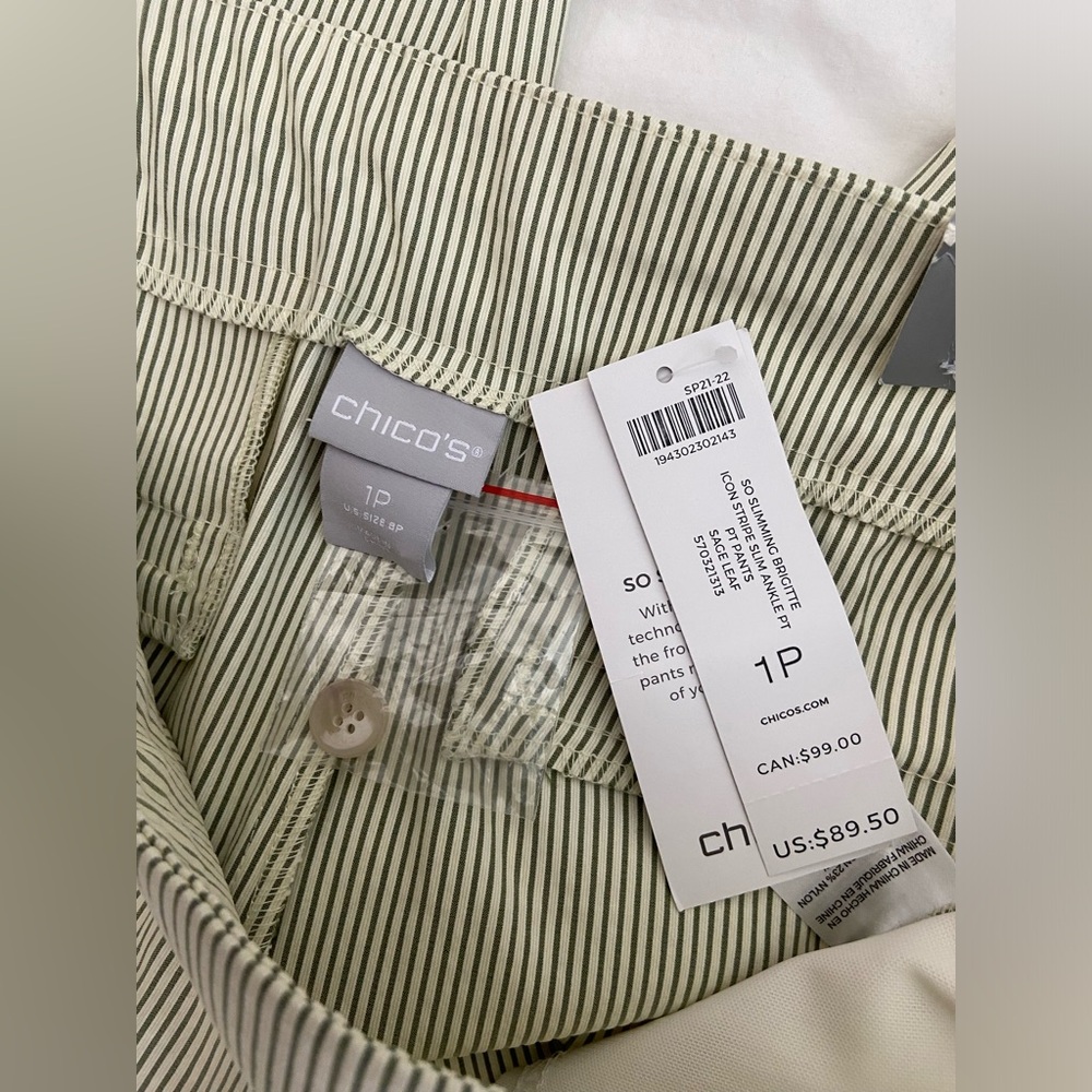 Chico's 1P (US 8P) icon Stripe ankle Pants so slimming brigitte slim leg nwt - Picture 11 of 15